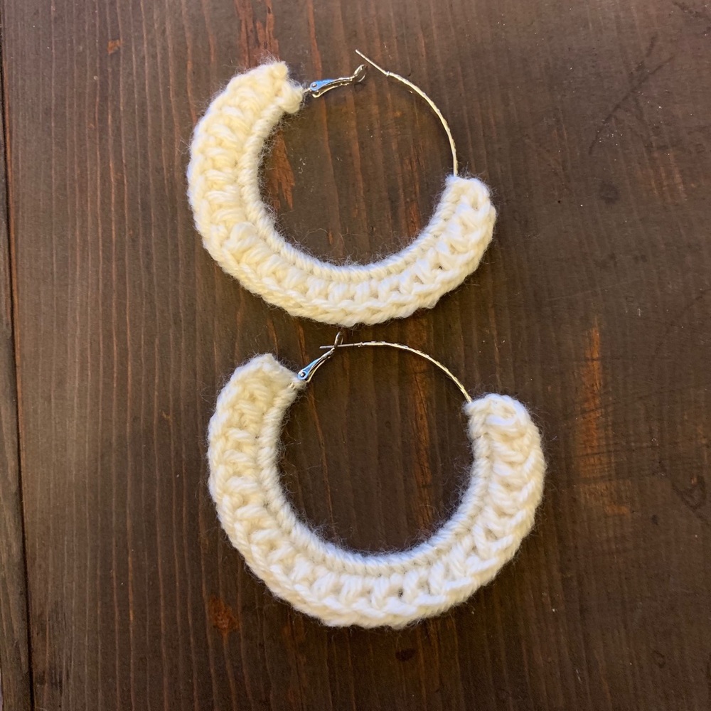 White crochet statement earrings
